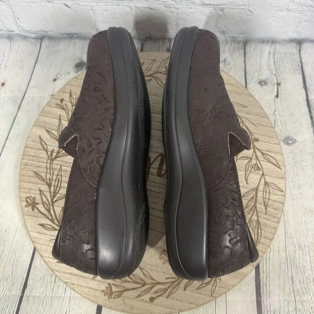 Alegria Keli KEL-433 Womens 7.5-8 US 38 EU Brown Embossed Leather Clogs Slip On